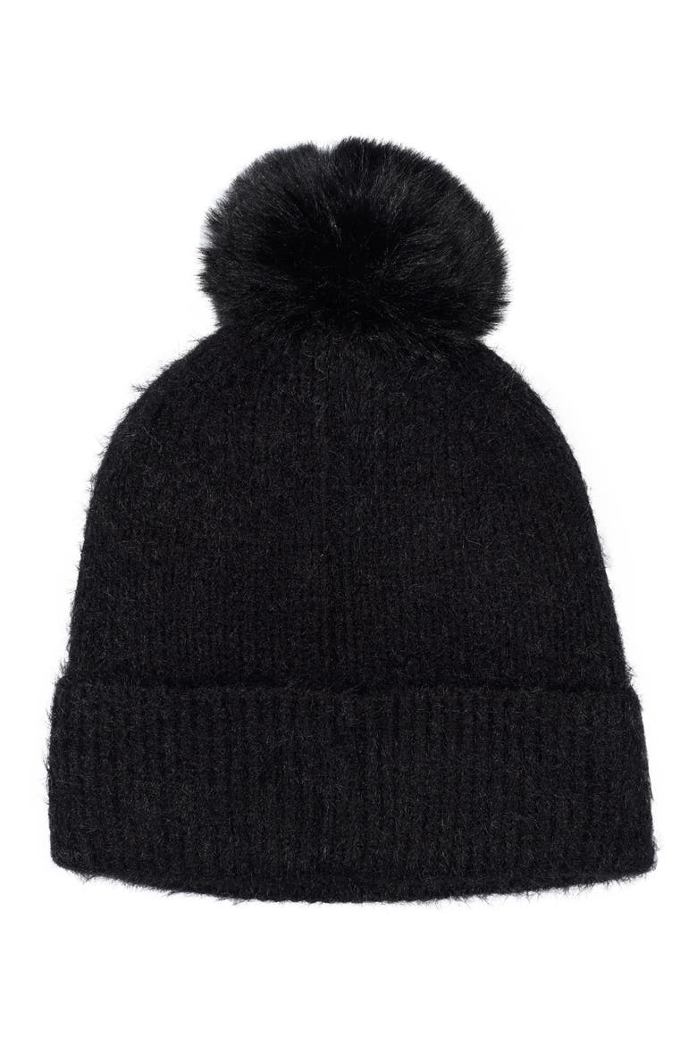 Faux Fur Pom Beanie, Alternate, color, BLACK
