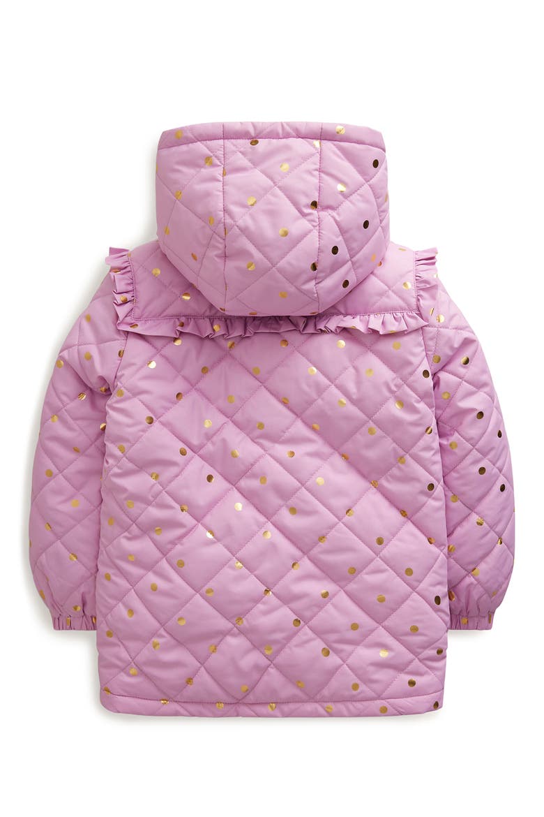 Kids' Foil Dot Ruffle Quilted Parka, Alternate, color, SOFT LAVENDER FOIL SPOT