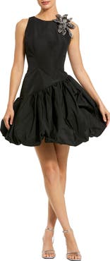 Mac Duggal Bubble Hem Mini Dress with Hand Beaded Flower