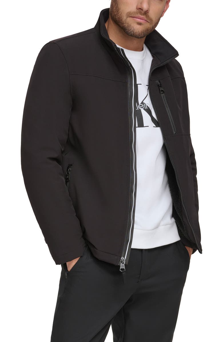 Calvin Klein Faux Shearling Lined Soft Shell Jacket, Main, color, Black
