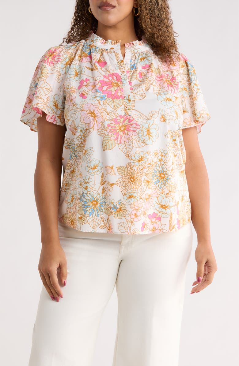 SUGARLIPS Day Lily Floral Ruffle Top, Main, color, Off-White-Multi
