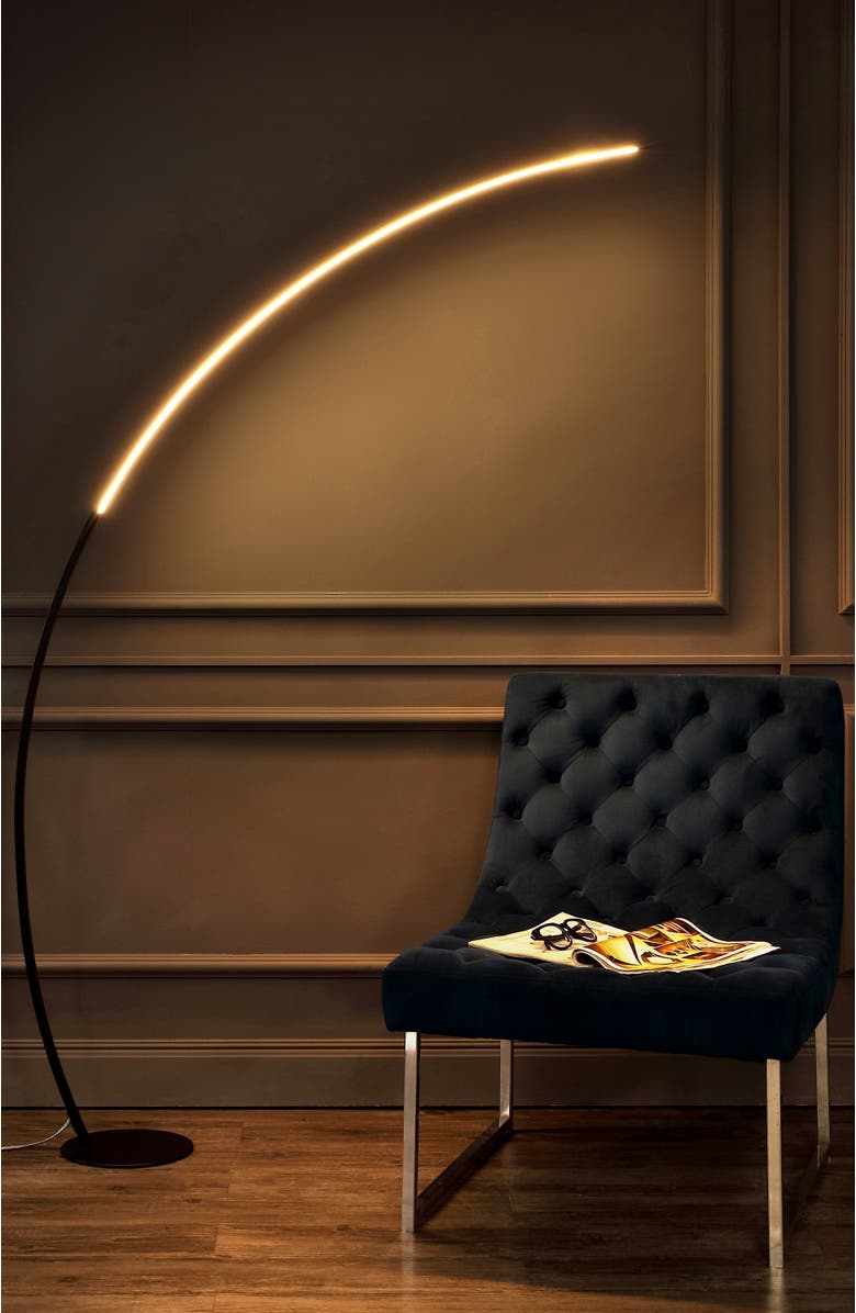 JONATHAN Y Enzo 68" Contemporary Minimalist Metal Arc Dimmable Integrated LED Floor Lamp, Black, Alternate, color, Black