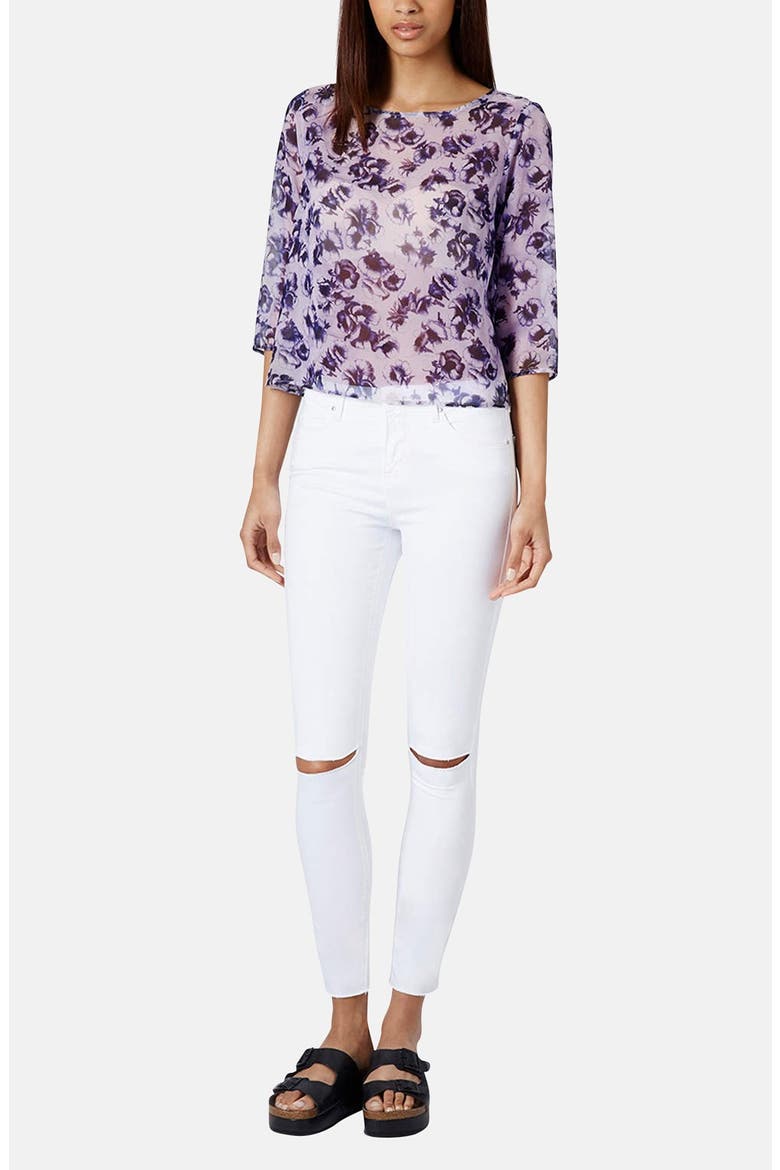 Moto 'Leigh' Distressed Skinny Jeans, Alternate, color, WHITE