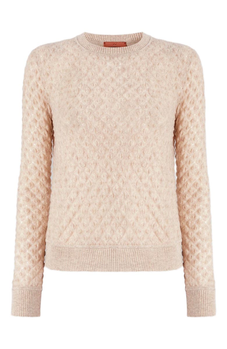 Missoni Cashmere Crewneck Sweater With Lace Pattern, Alternate, color, Beige