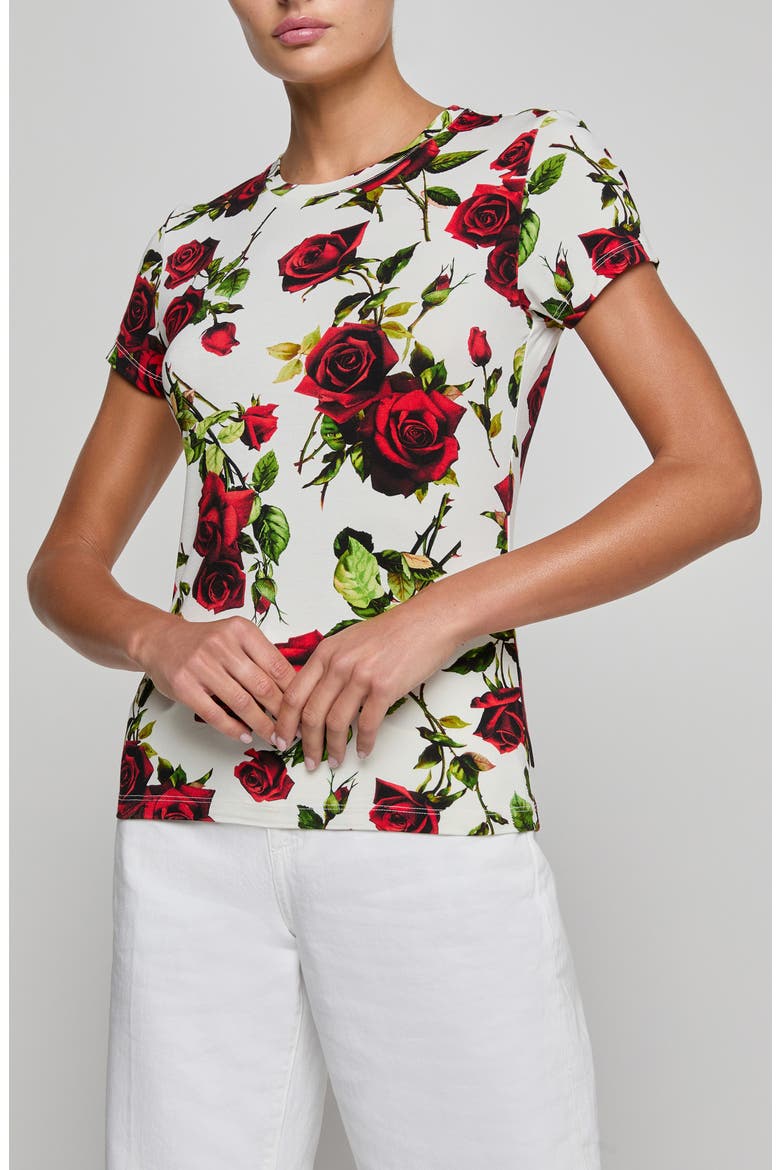 Ressi Floral Print T-Shirt, Main, color, WHITE/ RED ROMANTIC ROSE