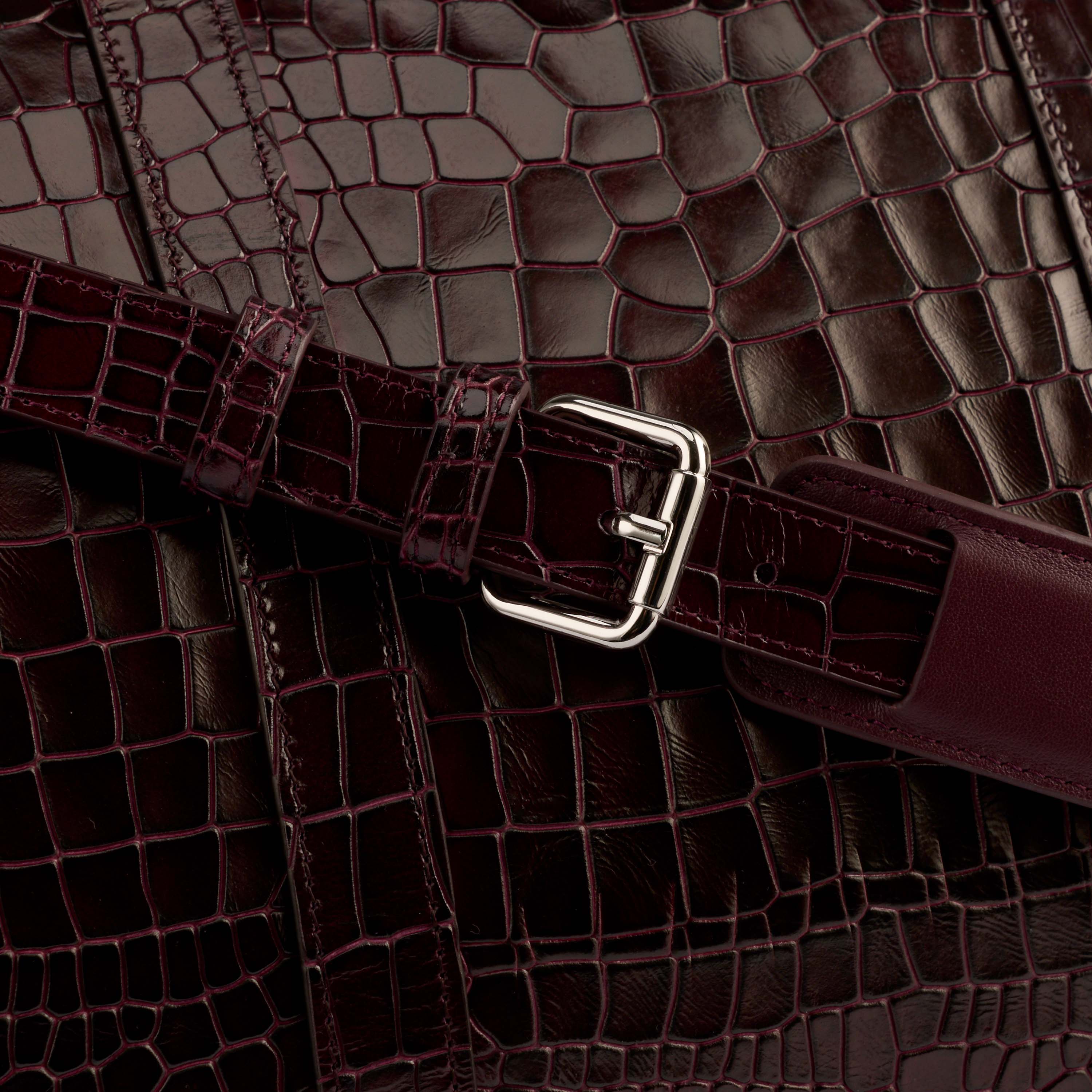 Large Weekender Duffle Bag, Alternate, color, Burgundy Crocskin