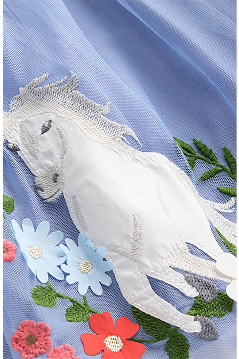 Kids' Ami Appliqué Jersey & Tulle Party Dress, Alternate, color, PALE BLUE HORSES