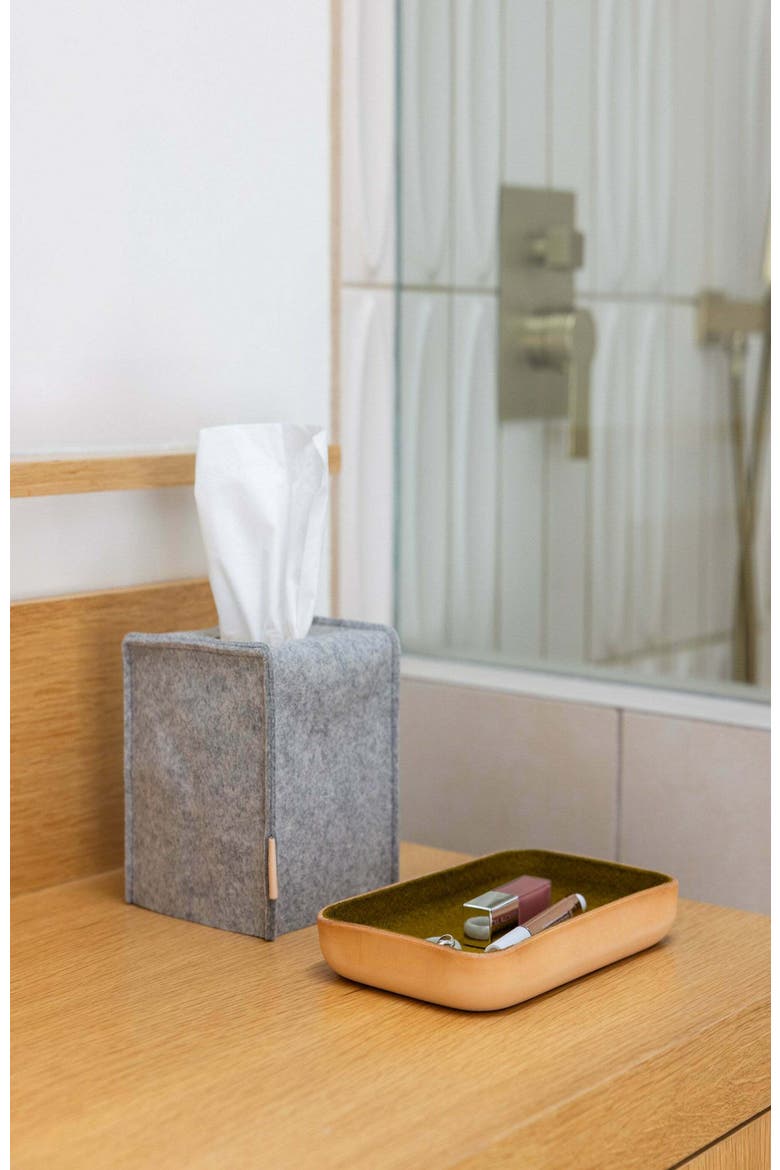 Merino Wool Small Tissue Box Cover, Alternate, color, Granite Vachetta