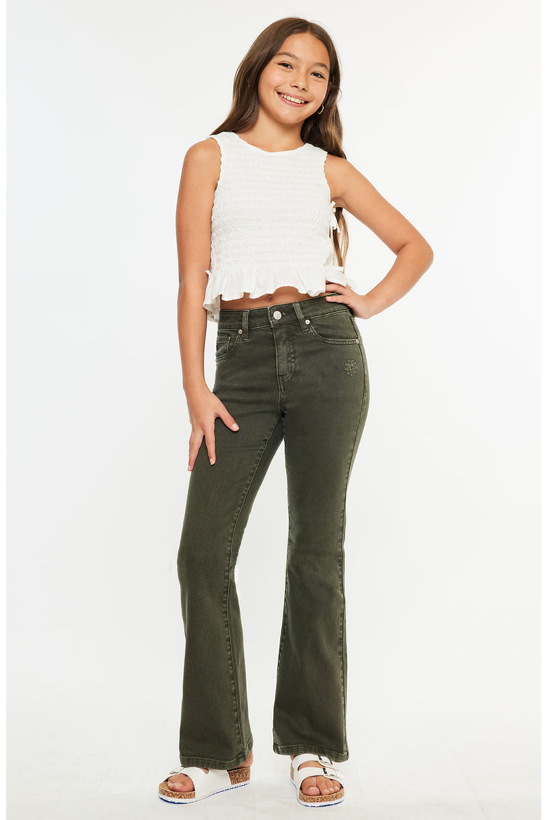 Ezra High Rise Flare Jeans, Alternate, color, Dark Olive