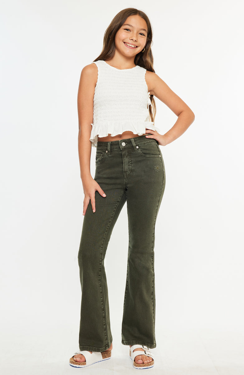 Kancan Ezra High Rise Flare Jeans In Green