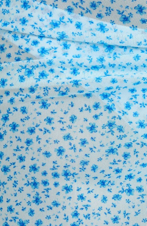Kulani Kinis Floral Lettuce Edge Sheer Stretch Mesh Cover-up Sarong In Blue