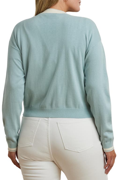 Ralph Lauren Lauren  Tipped Cardigan In Aqua Pearl/mascarpone Cream