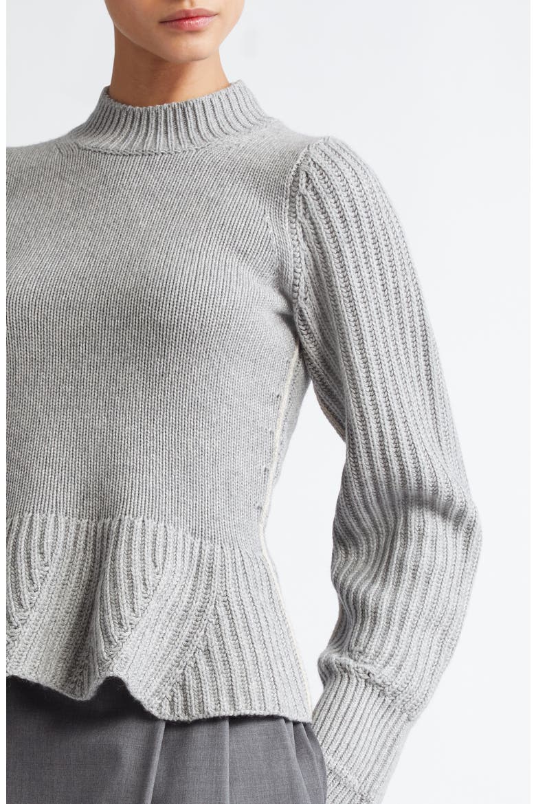 Recycled Cashmere & Organic Cotton Peplum Sweater, Alternate, color, HEATHER GREY
