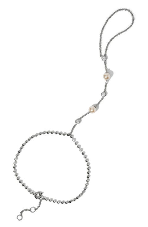 Esme Faux Pearl Hand Chain Bracelet