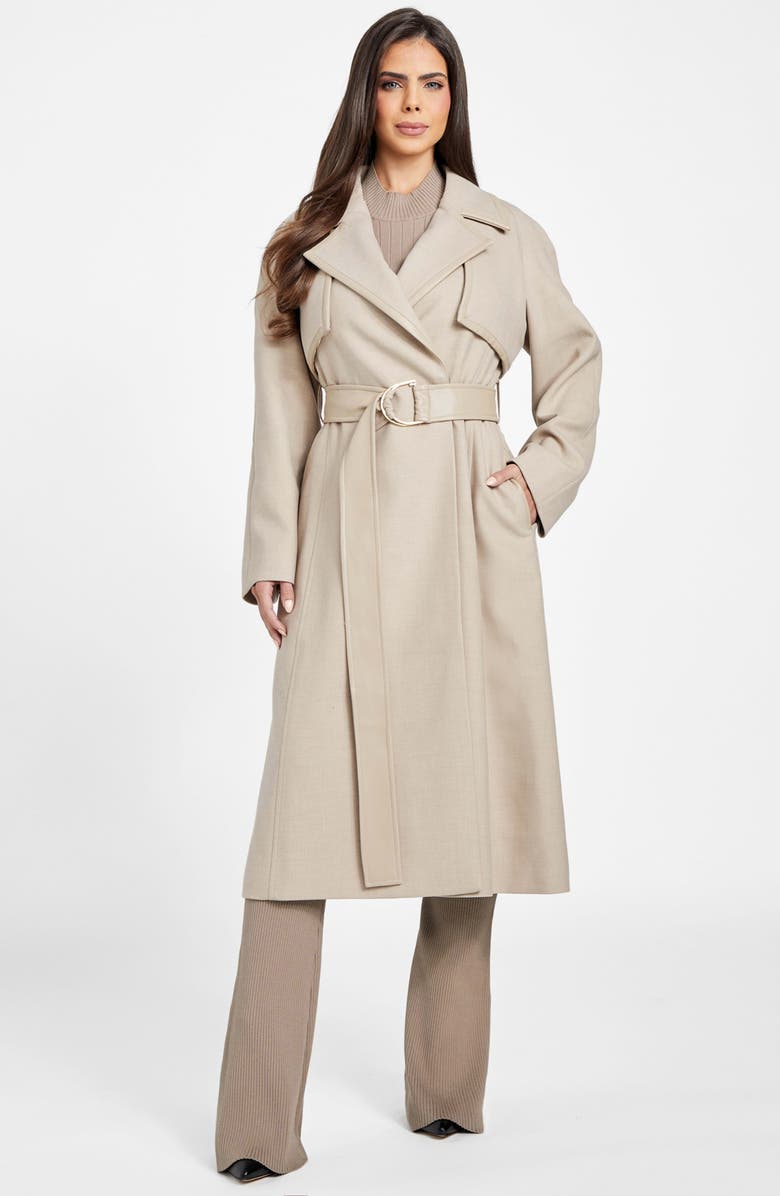 Marciano Natalie Belted Longline Trench Coat, Alternate, color, Light Khaki