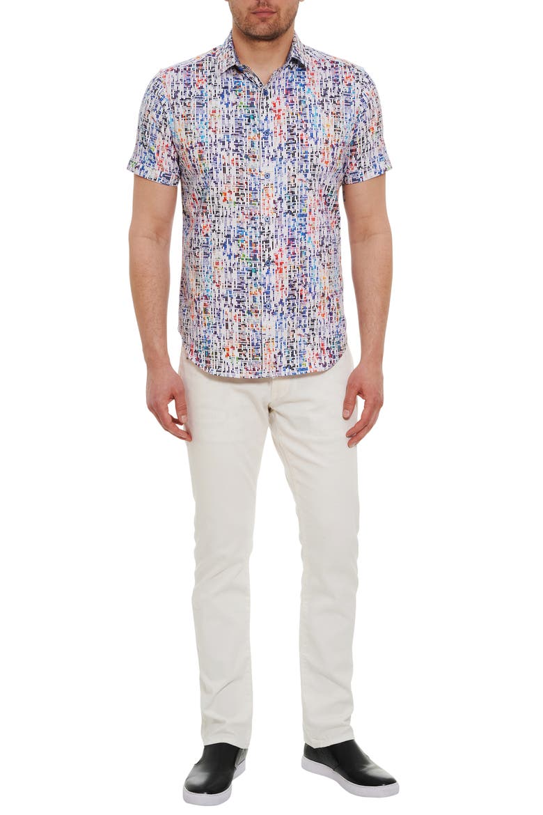 DNA Short Sleeve Stretch Cotton Button-Up Shirt, Alternate, color, BLUE MULTI