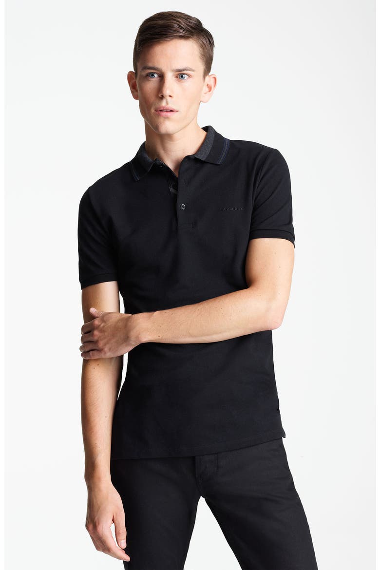 London 'Adler' Check Placket Cotton Polo, Main, color, BLACK