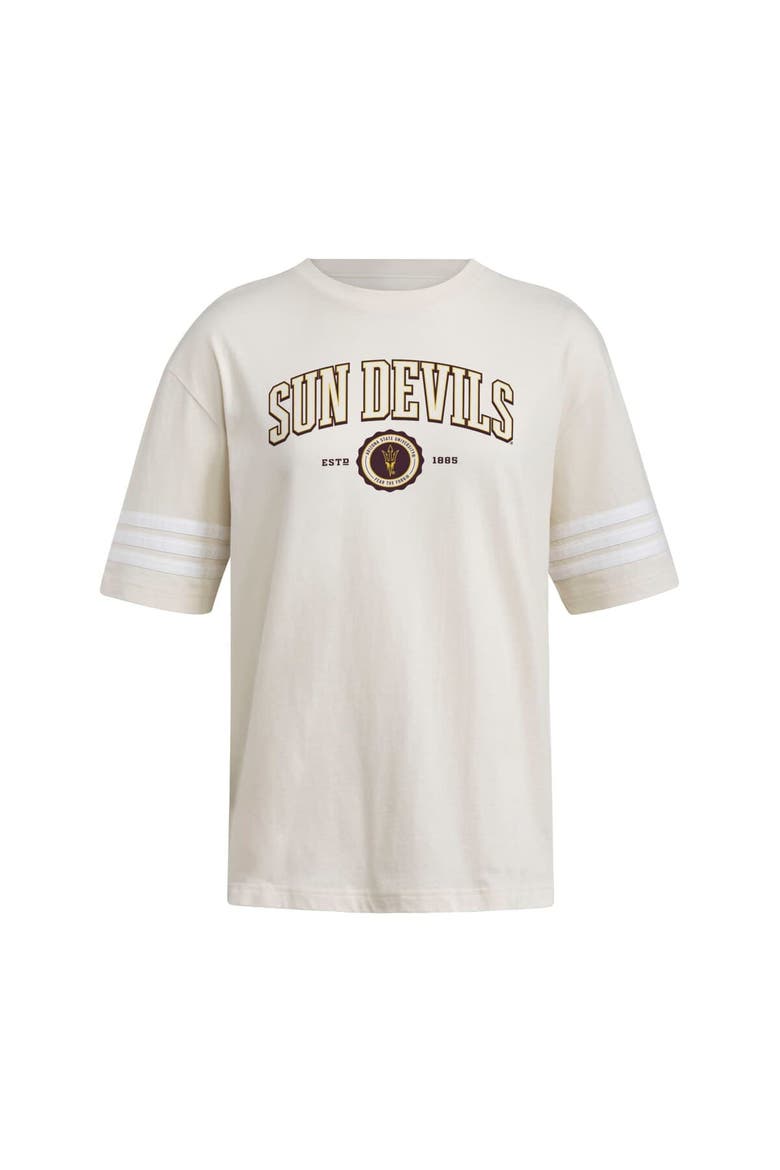 Women's adidas Cream Arizona State Sun Devils Fashion Three-Stripes Oversized T-Shirt, Alternate, color, Cream