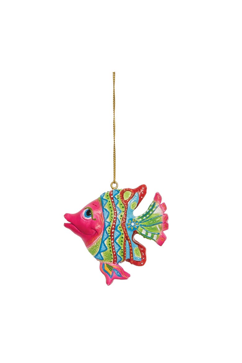 Green And Pink Striped Fish Ornament, Main, color, Pink