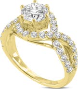 LuvMyJewelry Ondine 14K Yellow Gold Round Cut Lab Grown Diamond Spiral Halo Engagement Ring - 2.0 Ct