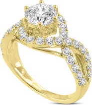 LuvMyJewelry Ondine 14K Yellow Gold Round Cut Lab Grown Diamond Spiral Halo Engagement Ring - 2.0 Ct