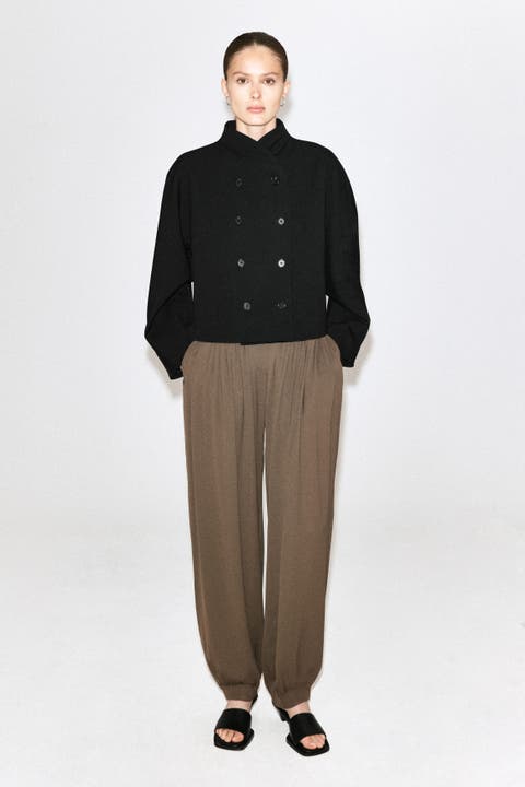 Pleated Crepe Balloon Pants
