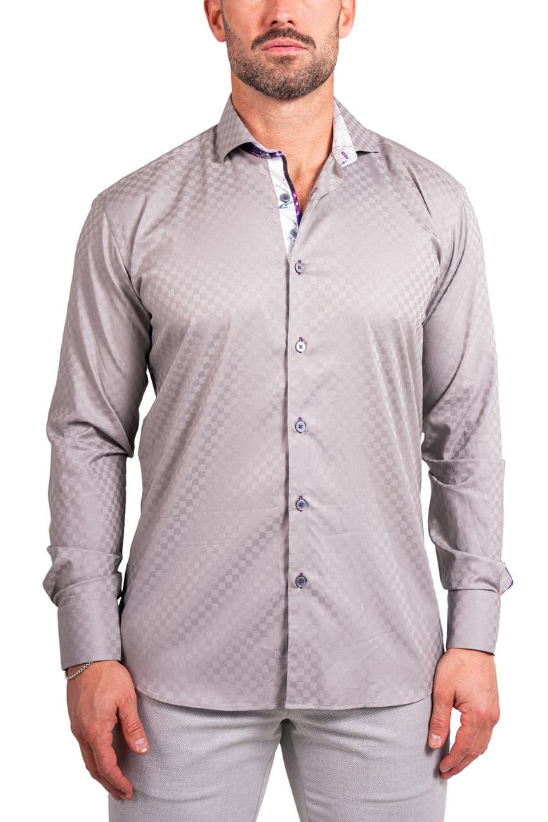 Einstein Ascension0090 Grey Tonal Checkerboard Cotton Button-Up Shirt, Main, color, GREY