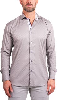 Maceoo Einstein Ascension0090 Grey Tonal Checkerboard Cotton Button-Up Shirt
