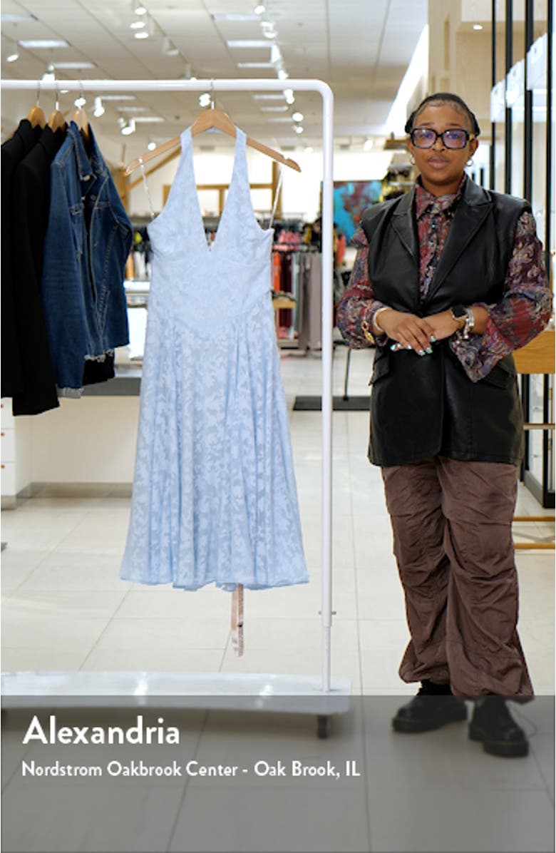 Arietta Floral Jacquard Plunge Halter Neck Dress, sales video thumbnail