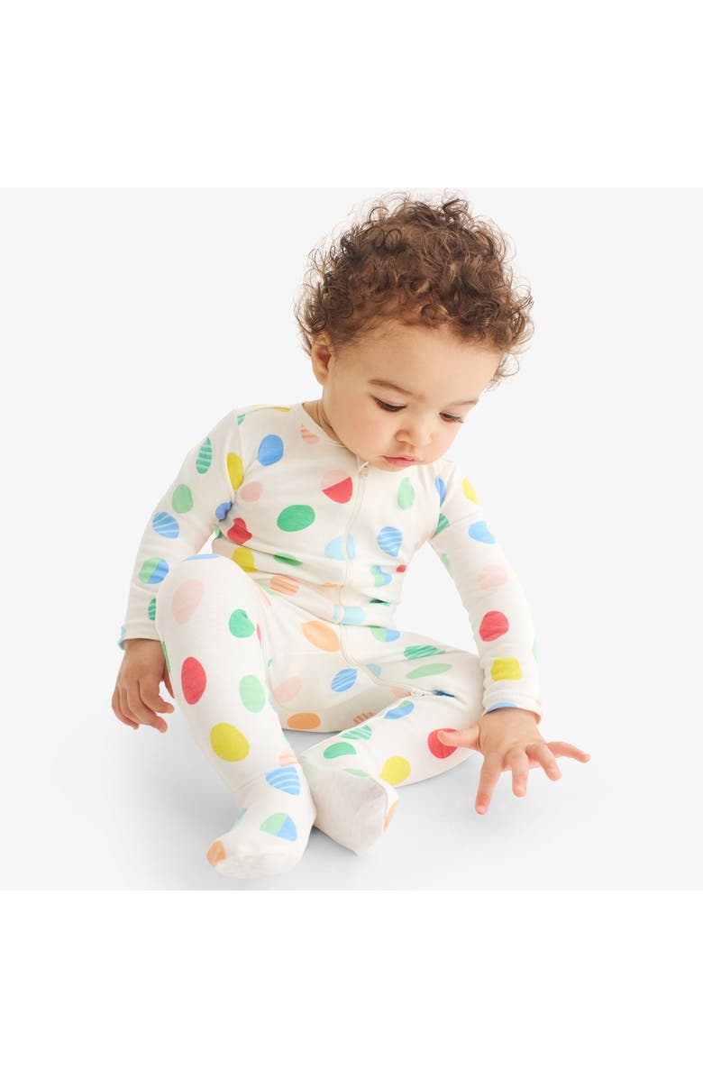 Primary Baby Organic Zip Footie In Seasonal Prints, Alternate, color, Ivory Rainbow Egg Hunt