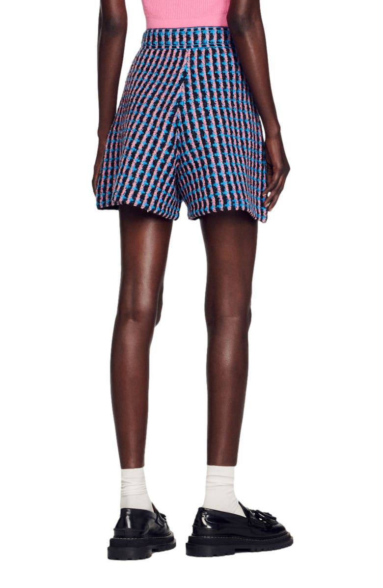 SANDRO Gilo High Waist Tweed Shorts, Alternate, color, Noir / Bleu