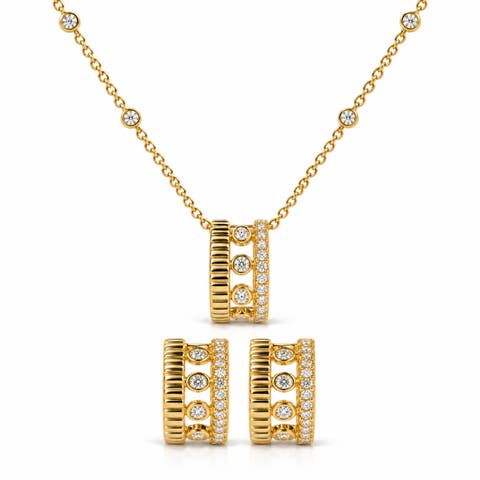 10k Yellow Gold 3/8 Cttw Diamond Circle Design 2-piece Jewelry Set Pendant Necklace And Stud Earrings