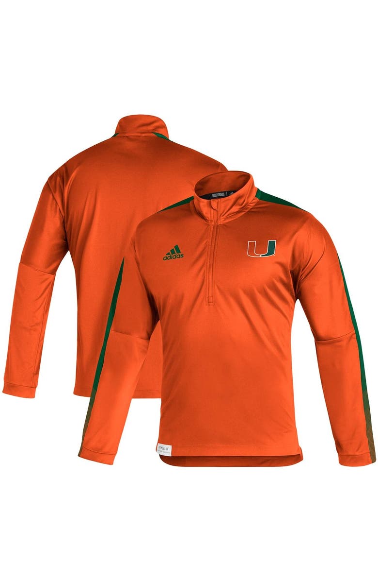 adidas Men's adidas Orange Miami Hurricanes 2021 Sideline Primeblue Quarter-Zip Jacket, Alternate, color, Orange
