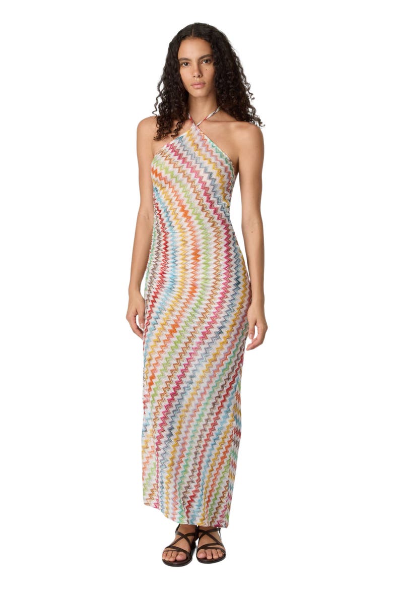 Long Cover-up In Lamé Viscose With Micro Zigzag Pattern, Main, color, White & Multicoloured