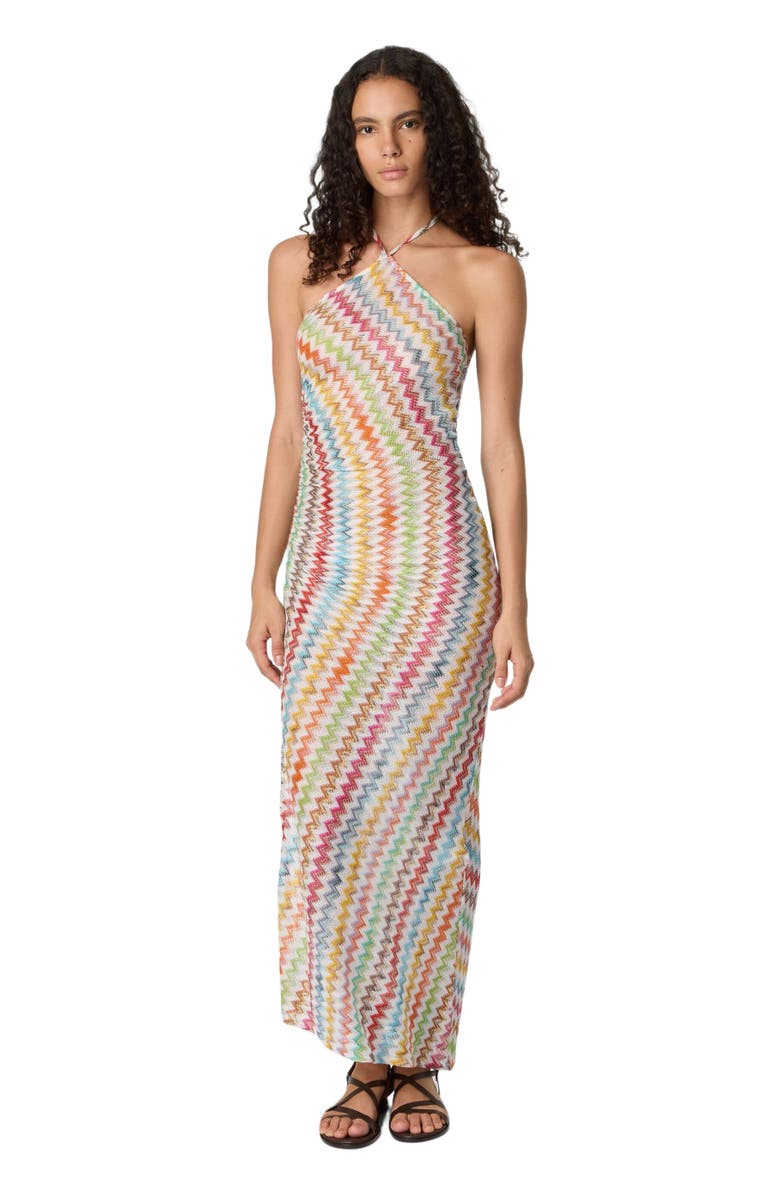 Missoni Long Cover-up In Lamé Viscose With Micro Zigzag Pattern, Main, color, White & Multicoloured