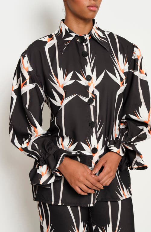 The Lulo Project Teresa Floral Button-up Shirt In Birds Of Paradise Black