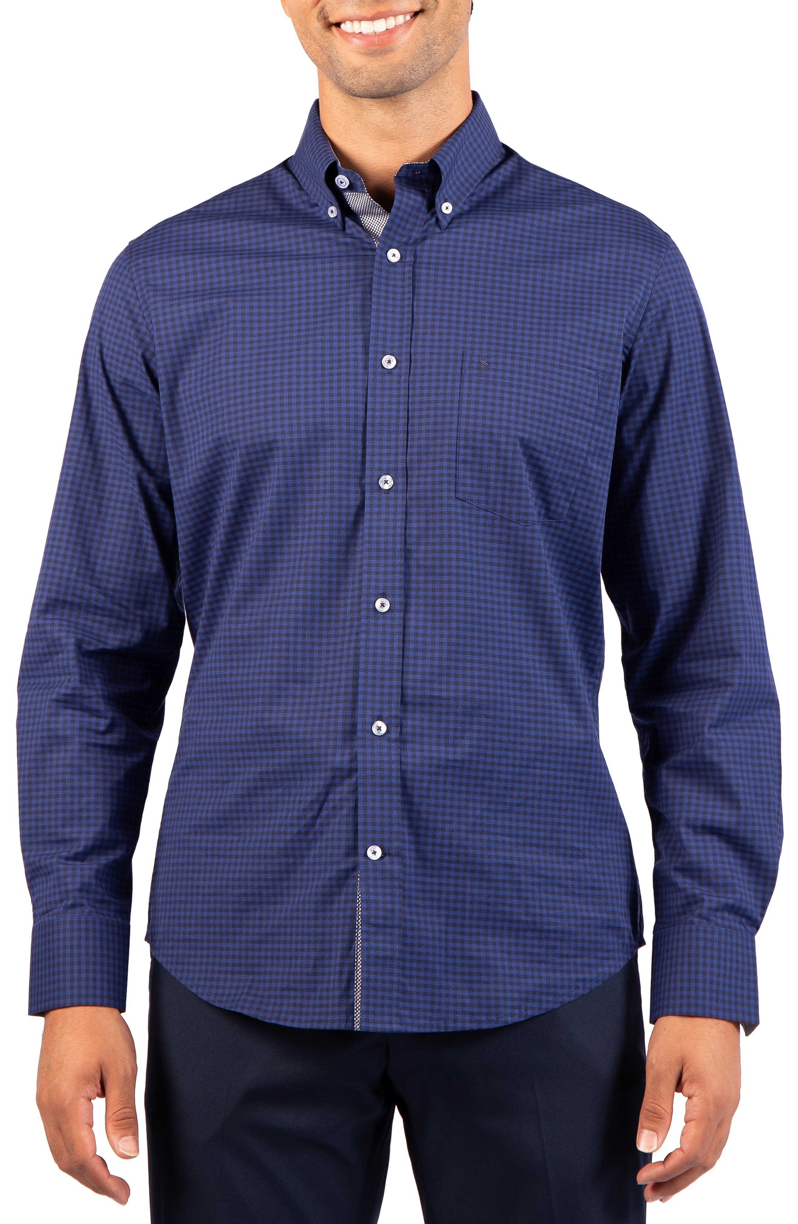 Gingham Performance Long Sleeve Button Down Shirt
