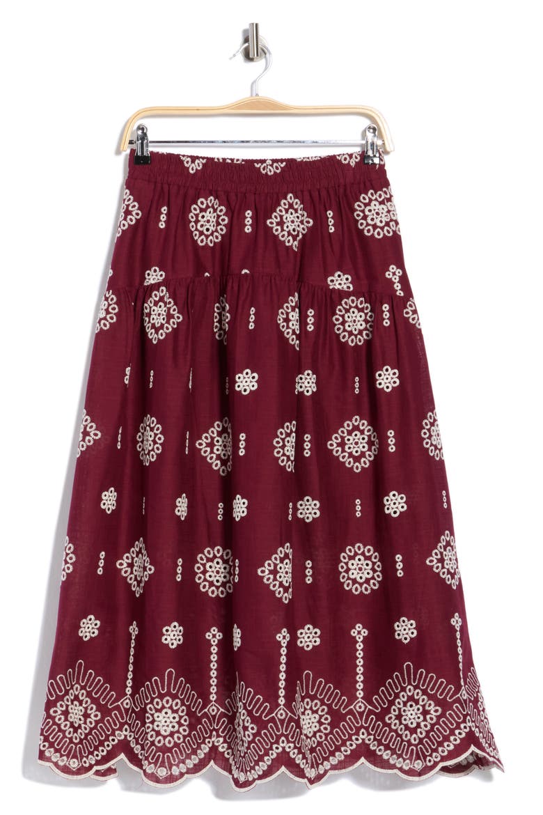 Cotton Eyelet Midi Skirt, Alternate, color, BURGUNDY IVORY FLORAL EYELET