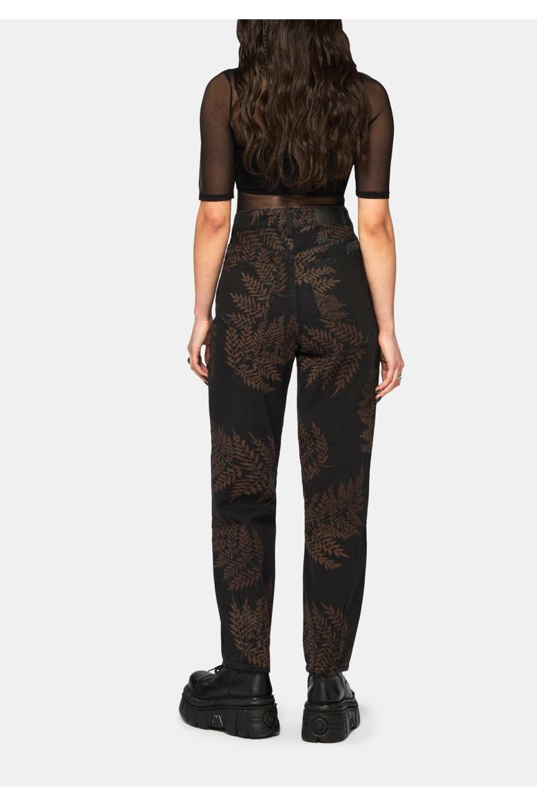 Ruin Fern Printed Barrel Leg Denim Jeans, Alternate, color, Black