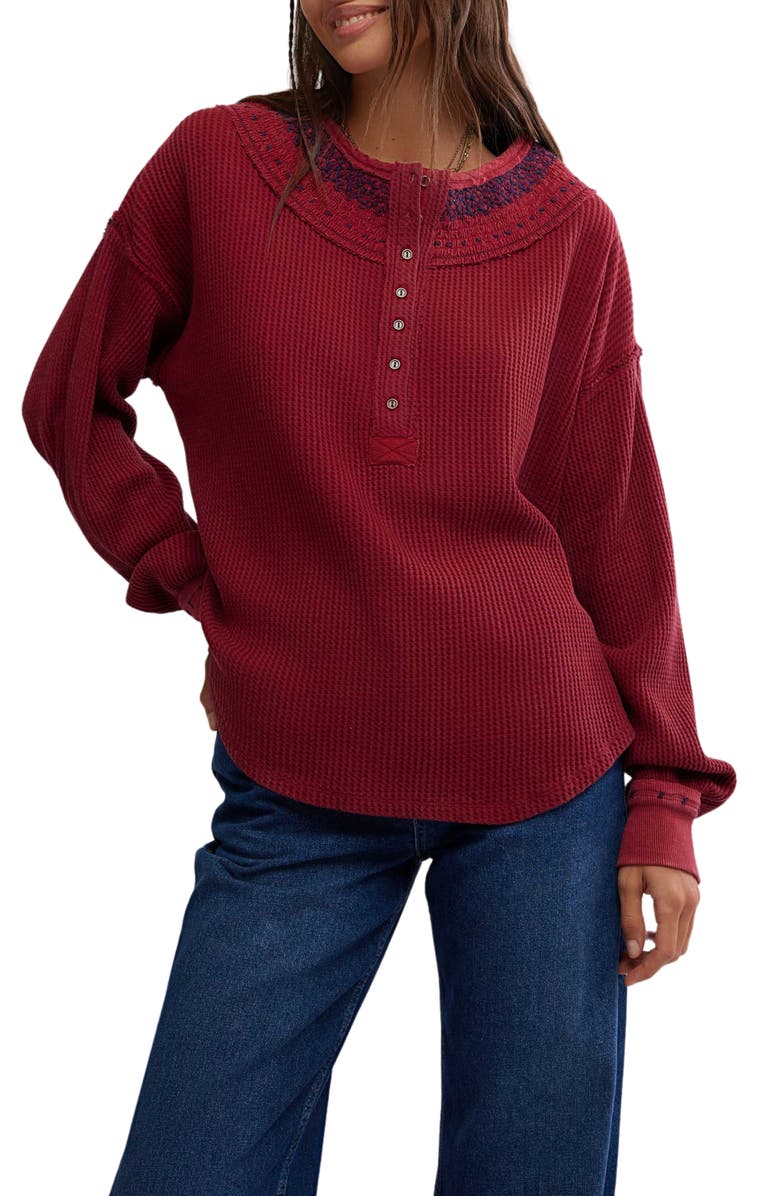 Free People Holly Embroidered Henley, Main, color, Aged Red Combo