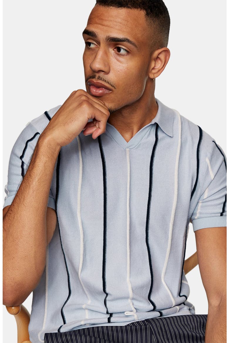 Rib Stripe Johnny Collar Polo, Alternate, color, BLUE