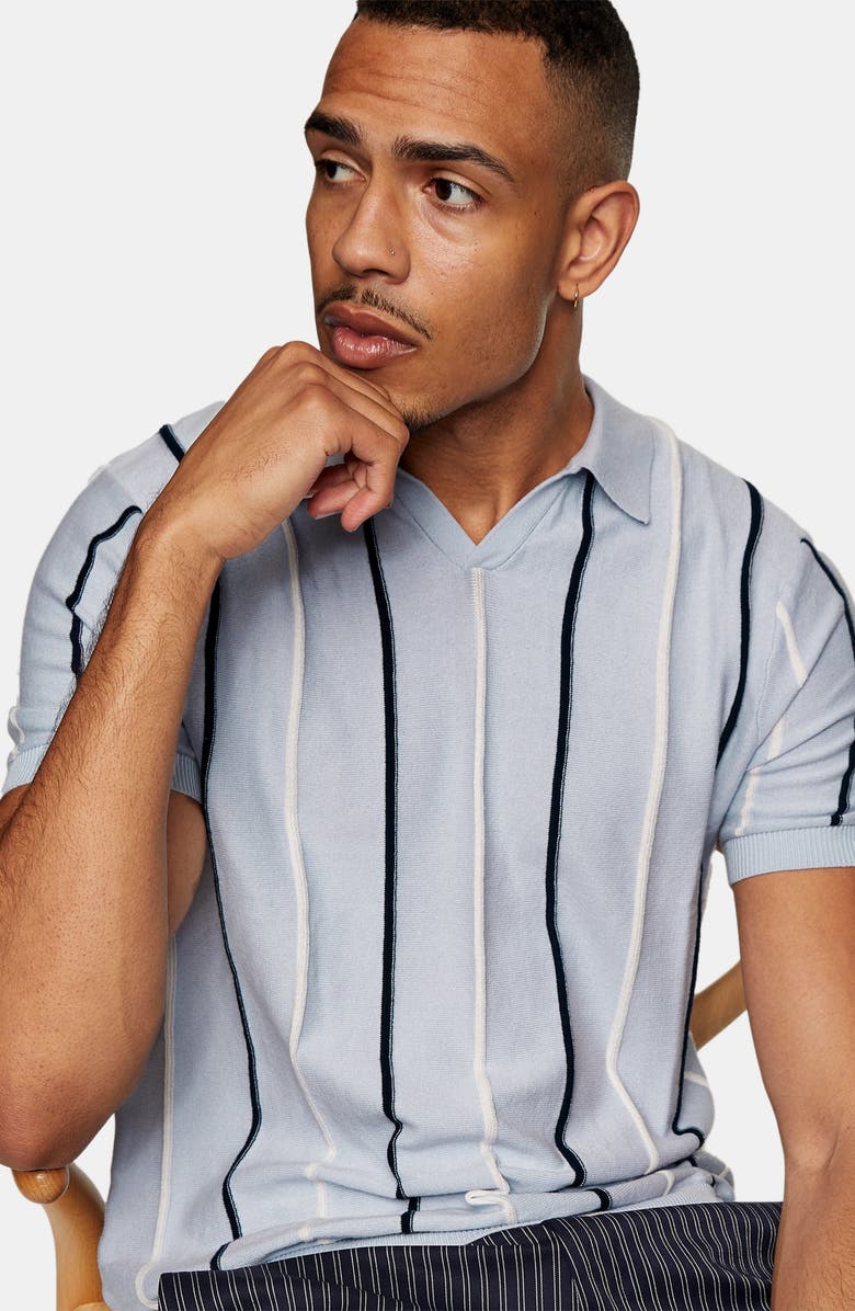 Topman Rib Stripe Johnny Collar Polo, Alternate, color, 