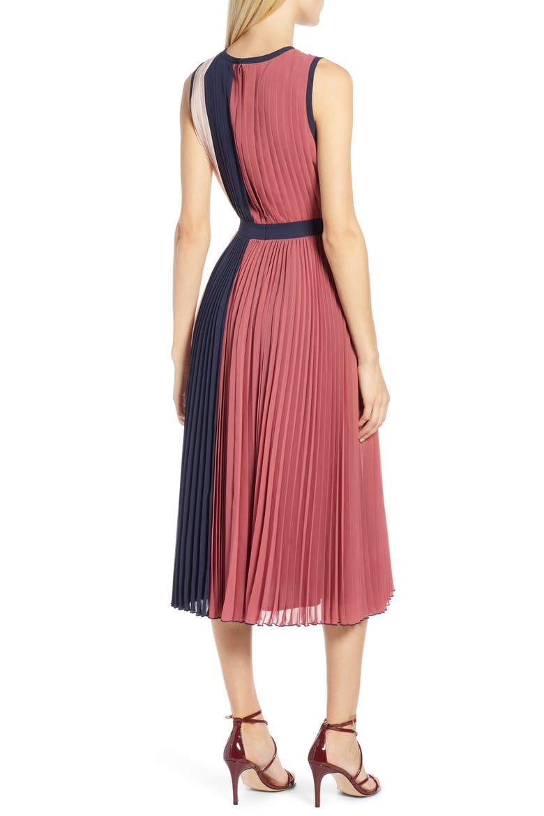 x Atlantic-Pacific Colorblock Pleated Midi Dress, Alternate, color, PINK- NAVY COLORBLOCK
