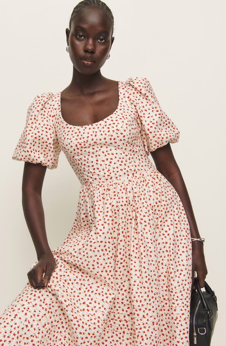 Reformation Everlyn Puff Sleeve Stretch Organic Cotton Maxi Dress, Alternate, color, Fresca