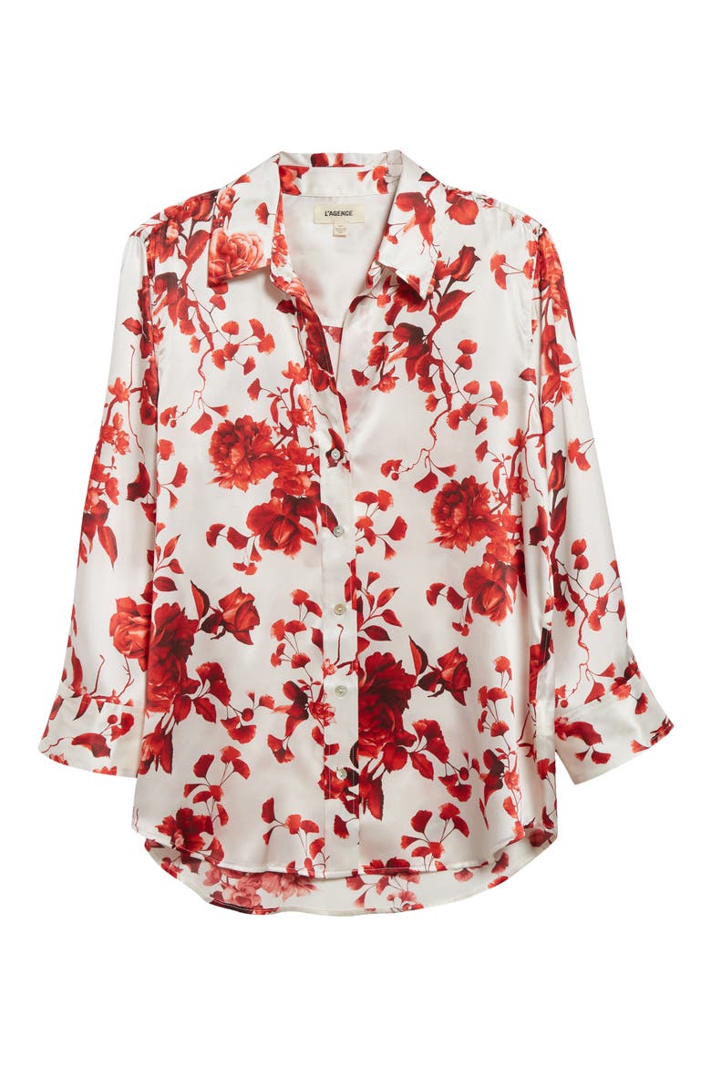 Dani Floral Silk Charmeuse Blouse, Alternate, color, IVORYRED