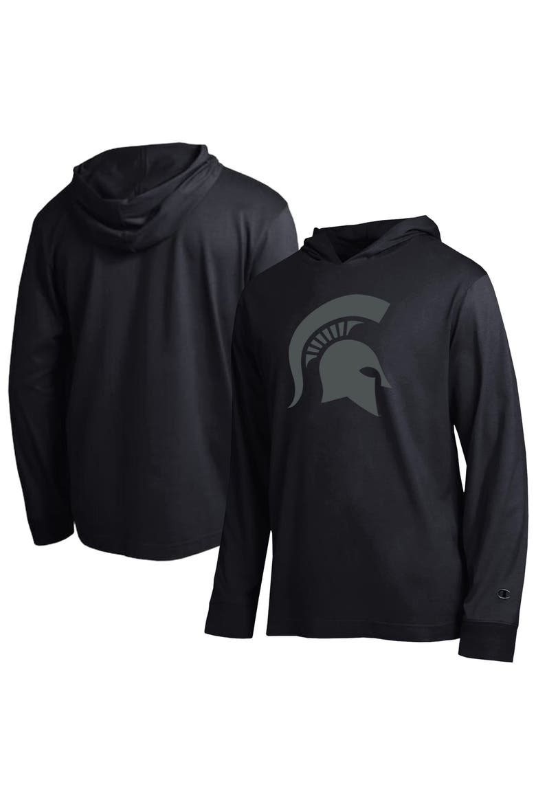 Men's Champion  Black Michigan State Spartans Tonal All-Star Long Sleeve Hooded T-Shirt, Main, color, Black