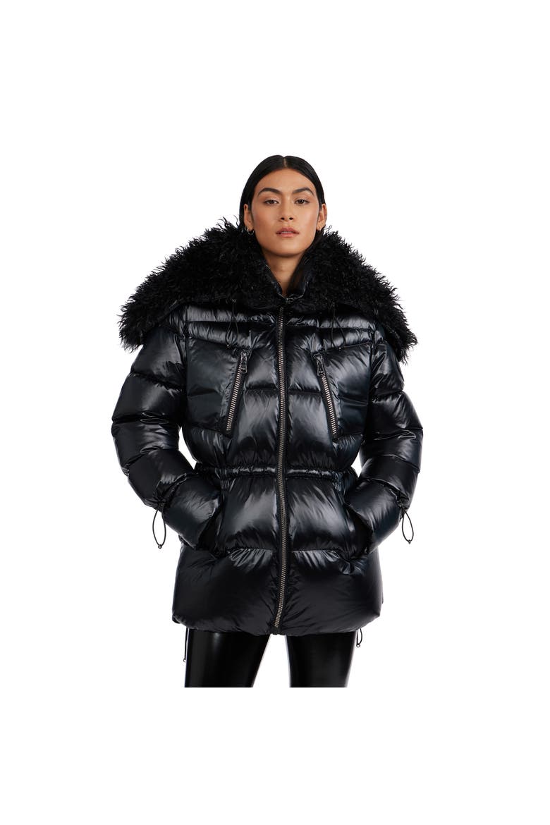 Electra Mid Puffer with Detachable shearling Lined Split Hood, Main, color, Black