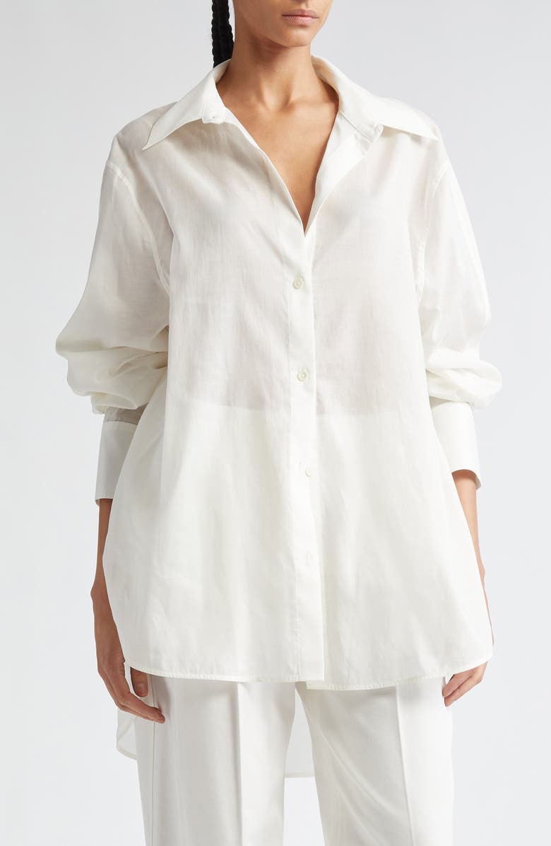 TOTEME Oversize Wide Sleeve Cotton Blend Button-Up Shirt, Main, color, 