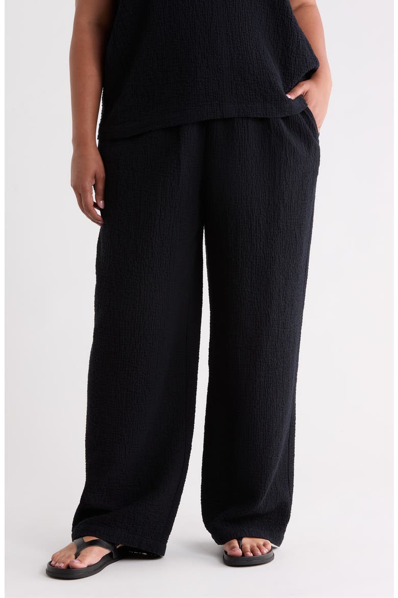 Crinkled Organic Cotton Drawstring Pants, Main, color, BLACK