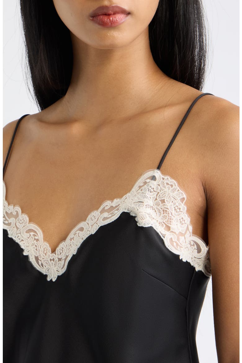 Roxsana Lace Trim Satin Camisole, Alternate, color, BLACK